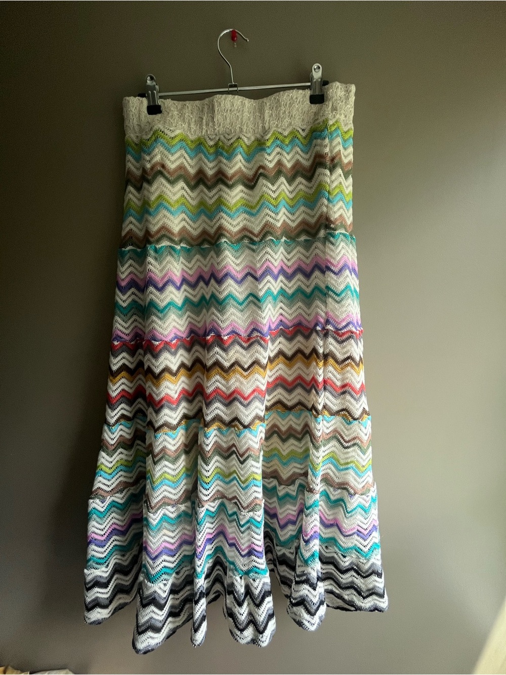 Lapis Cream Maxi Skirt with Multicolor Chevron Stripes
